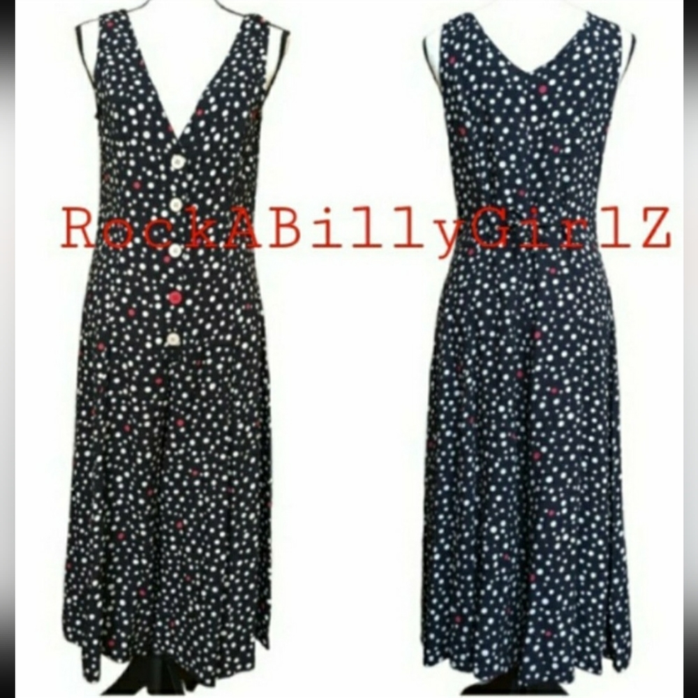 Tatyana 1940's Pinup 4th of July Red White Blue Polka Dot Wide Leg Capri Romper